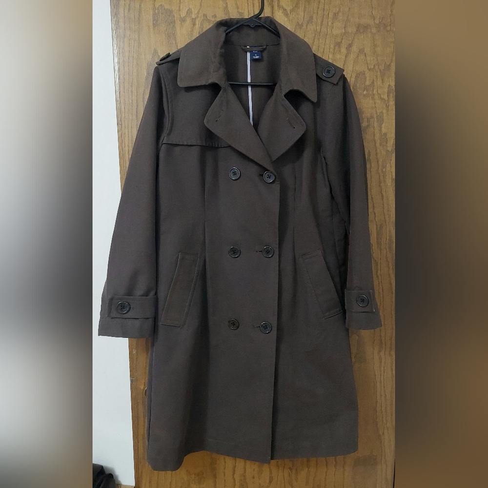 GAP womens long knee-length TRENCH COAT SIZE EXTRA LARGE  DARK BROWN